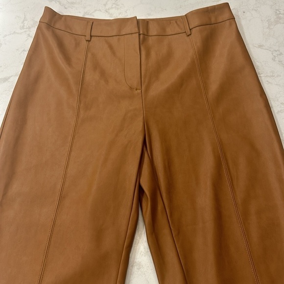 7 For All Mankind Faux Leather Wide Leg Cropped Pants Saddle Tan Size L - Picture 3 of 16